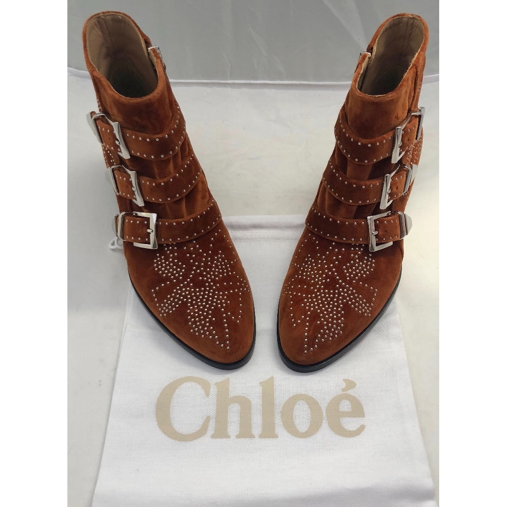 New Chloe Susanna Brown (ochre) Velvet Boots SZ 37 - Picture 2 of 8